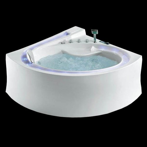 Larger image of Hydra Corner Designer Whirlpool Bath With Bath Panel. 1500x1500.