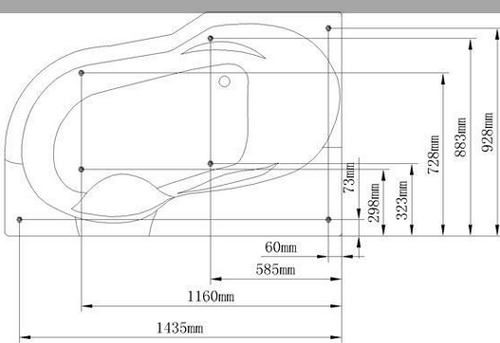 Technical image of Hydra Corner Whirlpool Bath With Bath Panels. 1500x1000 (Left Handed).