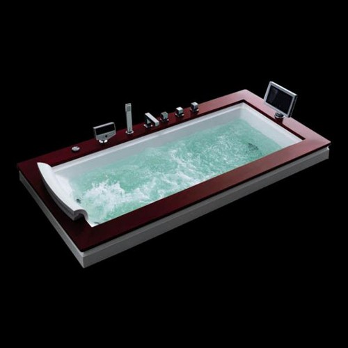 Larger image of Hydra Sunken Whirlpool Bath With TV & Red Surround. 1850x900.