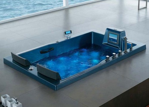 Larger image of Hydra Large Sunken Whirlpool Bath With TV (White). 1800x1200mm.