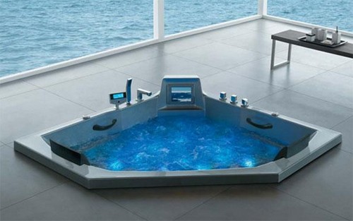 Example image of Hydra Large Corner Sunken Whirlpool Bath With TV. 1700x1700mm.