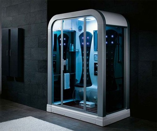 Example image of Hydra Rectangular Steam Shower Pod With Therapy Lighting. 1600x900mm.