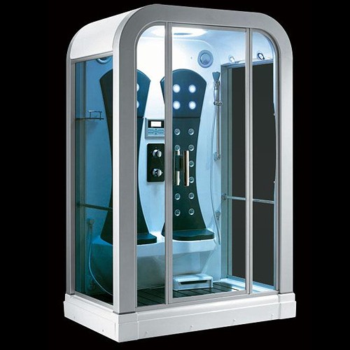 Larger image of Hydra Rectangular Steam Shower Pod With Therapy Lighting. 1450x900mm.
