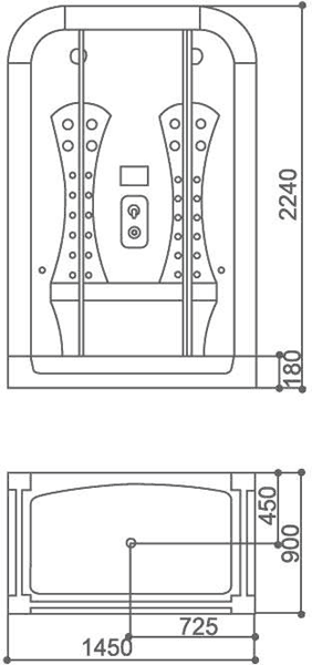 Technical image of Hydra Rectangular Steam Shower Pod With Therapy Lighting. 1450x900mm.