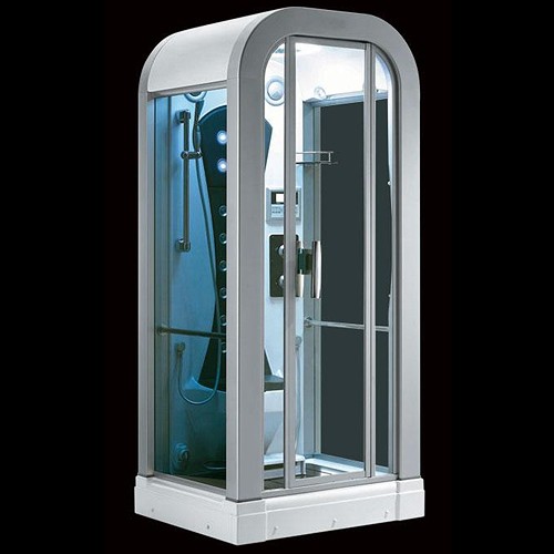 Larger image of Hydra Rectangular Steam Shower Pod With Therapy Lighting. 1000x850mm.