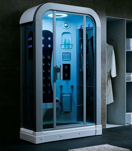 Example image of Hydra Corner Steam Shower Pod With Therapy Lighting. 1450x920mm.