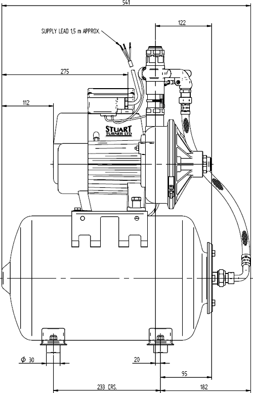 Technical image of Stuart Turner Pressure Set Single Flow Pump With Tank (+/- Head. 3.2 Bar).