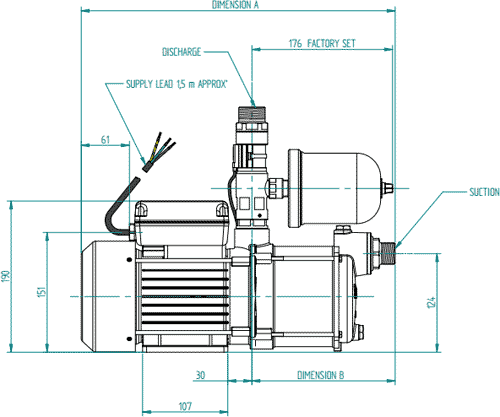 Technical image of Stuart Turner Monsoon Extra Universal Single Flow Pump (+/- Head. 2.6 Bar).