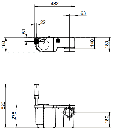 Technical image of Techflow WC1 Macerator For Toilet Only (1 Inlet).