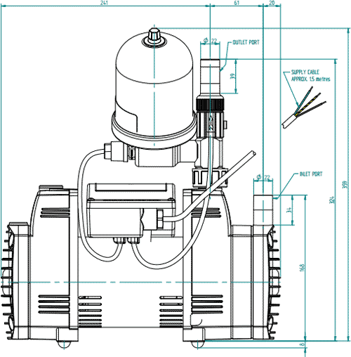 Technical image of Techflow Single Flow Centrifugal Pump (Positive & Negative Head. 2.3 Bar).