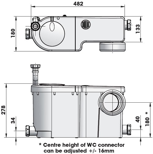 Example image of Techflow Macerator For Toilet, Basin & Shower (3 inlets) 46576.