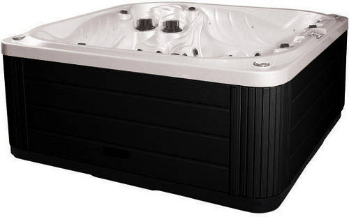 Larger image of Hot Tub White Neptune Hot Tub (Black Cabinet & Yellow Cover).