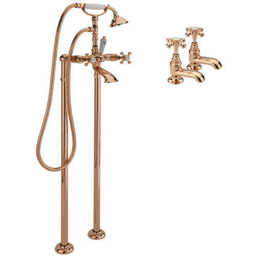 Larger image of Tre Mercati Allora Basin & Floor Standing Bath Shower Mixer Tap (Rose Gold).