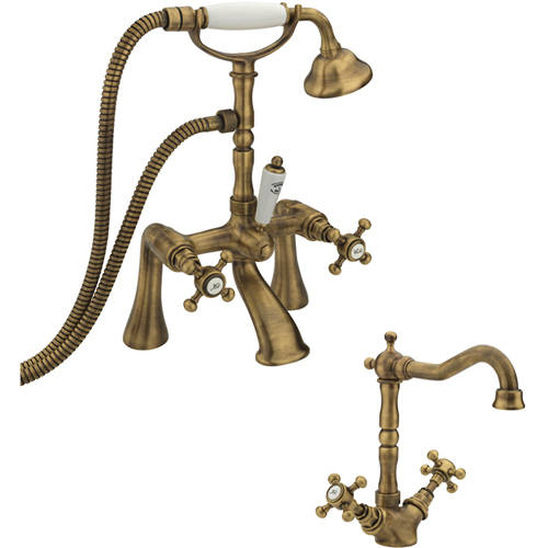Larger image of Tre Mercati Allora Basin Mixer & Bath Shower Mixer Tap Pack (Bronze).