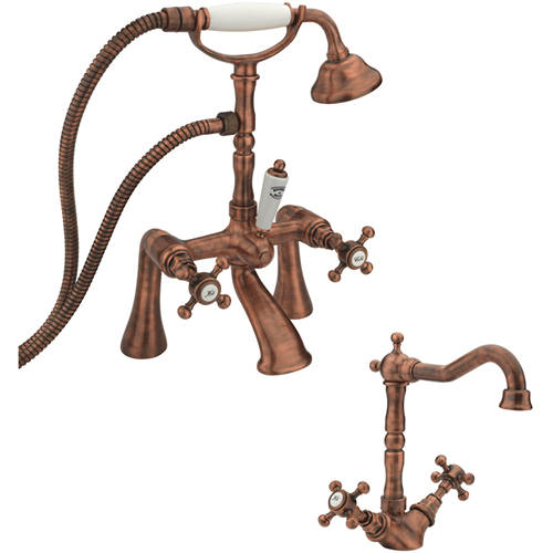 Larger image of Tre Mercati Allora Basin Mixer & Bath Shower Mixer Tap Pack (Copper).