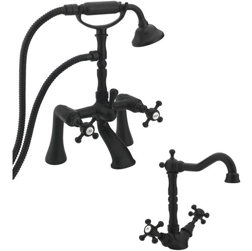 Larger image of Tre Mercati Allora Basin Mixer & Bath Shower Mixer Tap Pack (Matt Black).