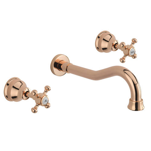Larger image of Tre Mercati Allora 3 Hole Wall Mounted Basin Tap & Waste (Rose Gold).