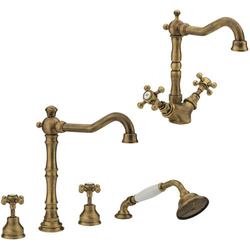 Larger image of Tre Mercati Allora Basin & 4 Hole Bath Shower Mixer Tap Pack (Bronze).