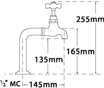 Technical image of Tre Mercati Kitchen Imperial Bib Taps With Stands (Chrome, Pair).