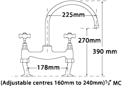 Technical image of Tre Mercati Kitchen Imperial Bridge Pillar Kitchen Tap (Chrome).