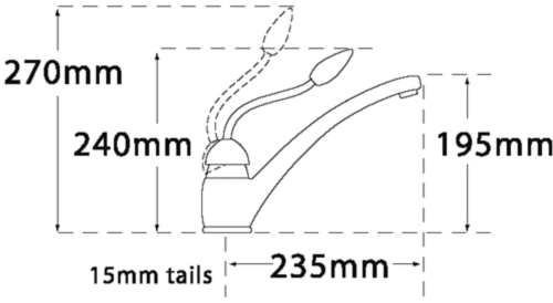 Technical image of Tre Mercati Kitchen Picasso Kitchen Tap With Dark Green Knob (Chrome).