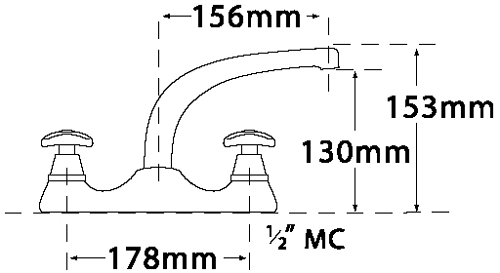 Technical image of Tre Mercati Kitchen Capri Dual Flow Mixer Kitchen Tap With Cross Heads (Chrome).