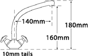 Technical image of Tre Mercati Kitchen Capri Mono Sink Mixer Kitchen Tap With Cross Heads.