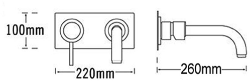 Technical image of Tre Mercati Milan Wall Mounted Bath Filler Tap (260mm Spout, Chrome).