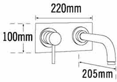 Technical image of Tre Mercati Milan Wall Mounted Basin Mixer Tap (205mm Spout, Chrome).