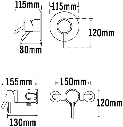 Technical image of Tre Mercati Milan Concealed Manual Shower Valve (Chrome).