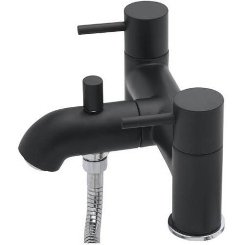 Larger image of Tre Mercati Milan Pillar Bath Shower Mixer Tap With Kit (Matt Black).