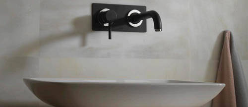 Example image of Tre Mercati Milan Wall Mounted Basin Mixer Tap (205mm Spout, Matt Black).