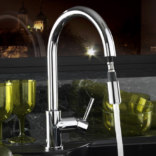 Larger image of Tre Mercati Kitchen Pluto-Lite Kitchen Tap With Pull Out Spray (Chrome).