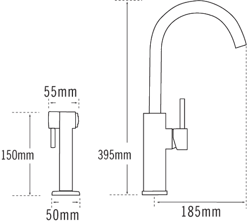 Technical image of Tre Mercati Kitchen Nelly 2 Hole Kitchen Tap With Side Spray (Chrome).