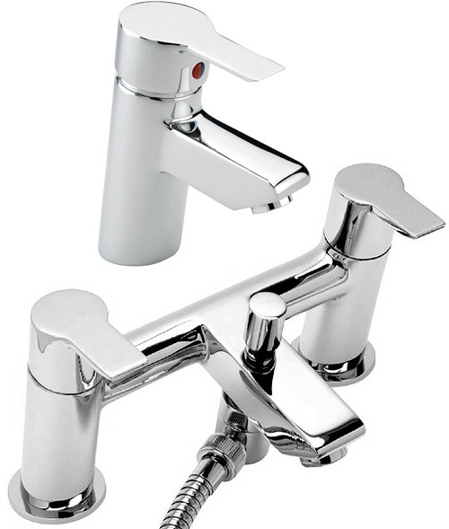 Larger image of Tre Mercati Angle Bath Shower Mixer & Basin Tap Set (Chrome).