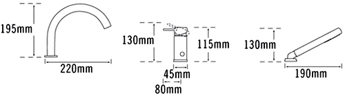 Technical image of Tre Mercati Bella 3 Hole Bath Shower Mixer & Basin Tap Set (Chrome).
