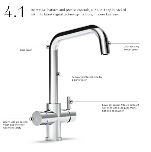 Technical image of Tre Mercati Boiling Taps 4-In-1 Boiling, Drinking, Hot & Cold Water Tap (Chrome).