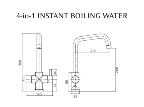 Technical image of Tre Mercati Boiling Taps 4-In-1 Boiling, Drinking, Hot & Cold Water Tap (Chrome).
