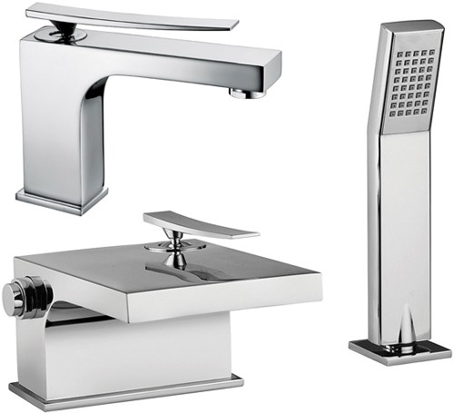 Larger image of Tre Mercati Dance 2 Hole Bath Shower Mixer & Basin Tap Set (Chrome).