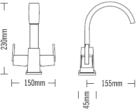 Technical image of Tre Mercati Mr Darcy Basin Tap & 4 Hole Bath Shower Mixer Tap Set.
