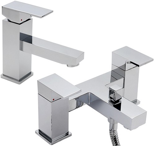 Larger image of Tre Mercati Edge Bath Shower Mixer & Basin Tap Set (Chrome).