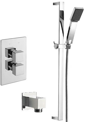Larger image of Tre Mercati Edge Twin Thermostatic Shower Valve With Slide Rail & Wall Outlet.