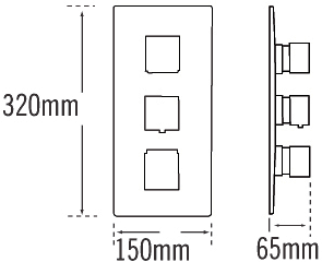 Technical image of Tre Mercati Edge Thermostatic 3 Way Shower Valve (Chrome).