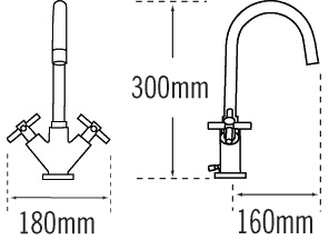 Technical image of Tre Mercati Erin Bath Shower Mixer & Basin Tap Set (Chrome).