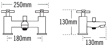 Technical image of Tre Mercati Erin Bath Shower Mixer & Basin Tap Set (Chrome).