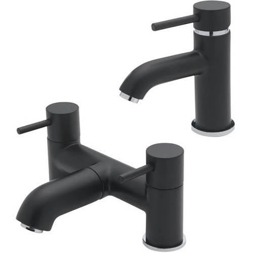 Larger image of Tre Mercati Milan Mono Basin & Pillar Bath Filler Tap Pack (Matt Black).