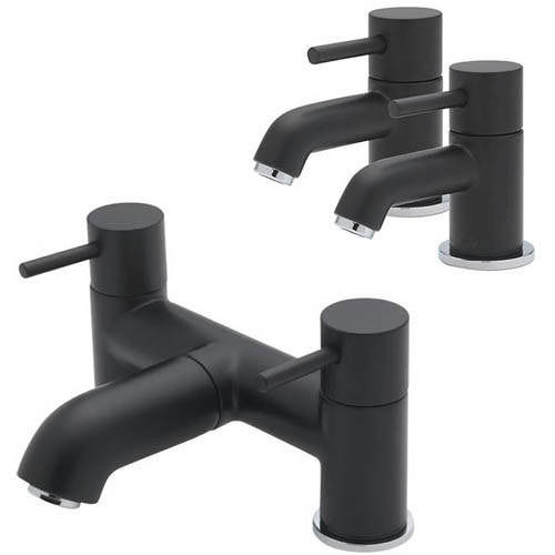 Larger image of Tre Mercati Milan Basin Taps & Pillar Bath Filler Tap Pack (Matt Black).