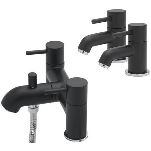 Larger image of Tre Mercati Milan Basin Taps & Bath Shower Mixer Tap Pack (Matt Black).