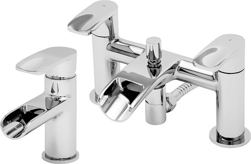 Larger image of Tre Mercati Ora Waterfall Basin & Bath Shower Mixer Tap Set (Chrome).