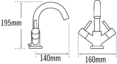 Technical image of Tre Mercati Poppy Bath Filler & Basin Tap Set (Chrome).